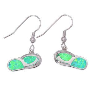 New - Green Fire Opal Flip Flops 925 Silver Earrings